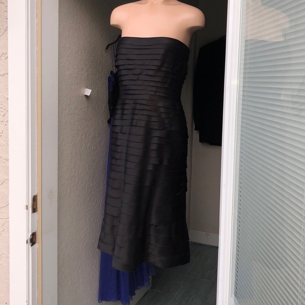 Tadashi black satin layer Strapless cocktail Dress